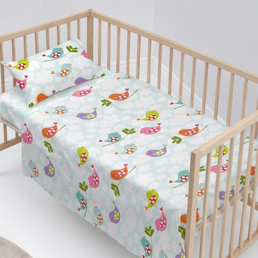 Juego De Sabana 100% Algodón Little Birds Cuna (100x130 Cm) Multicolor