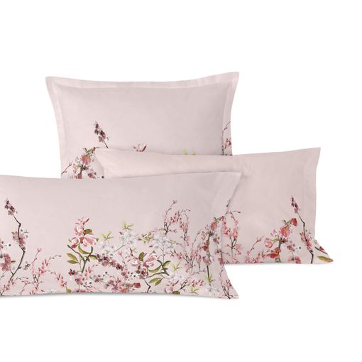 Funda almohada algodón flores rosa 45x110