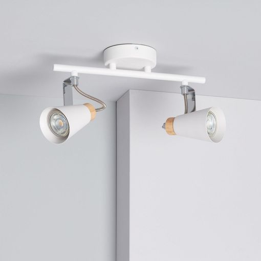 Lámpara De Techo Orientable Metal Y Madera 2 Focos Mara Blanco 220