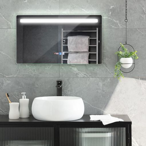 VOWNER Armario de Baño, Espejo de baño LED, Muebles de Baño, Armario Pared  con Luz LED, Antivaho, Dimmable, Espejo de Luz con Enchufe, Regulación de