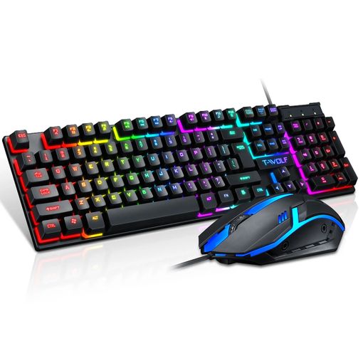  Teclado Computadoras Accesorios Gaming Teclado Ordenador Ratón  Gamer Sets Retroiluminación USB Ergonómico Teclado con cable 2400DPI Gaming  Mouse Laptop : Videojuegos