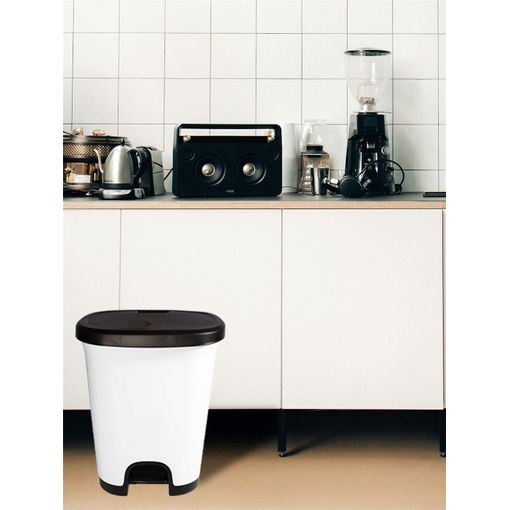 Cubo basura plástico moderno, Apertura con pedal, Cubo reciclar, 50  litros (Negro - Blanco)