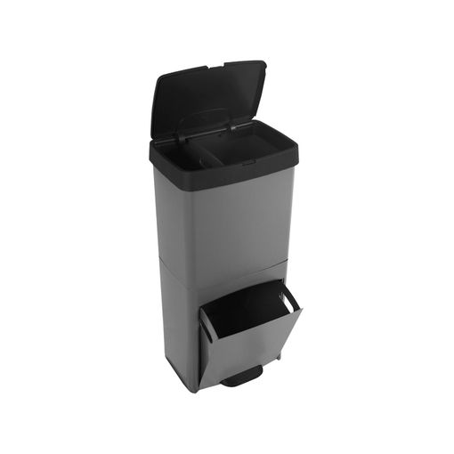 Cubo de basura metálico para reciclaje con 2 compartimentos de 2 x 20  litros (40 L) color gris oscuro - Cablematic