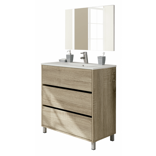 Mueble de baño 3 cajones con espejo, sin lavabo, 100 cm DEVIN