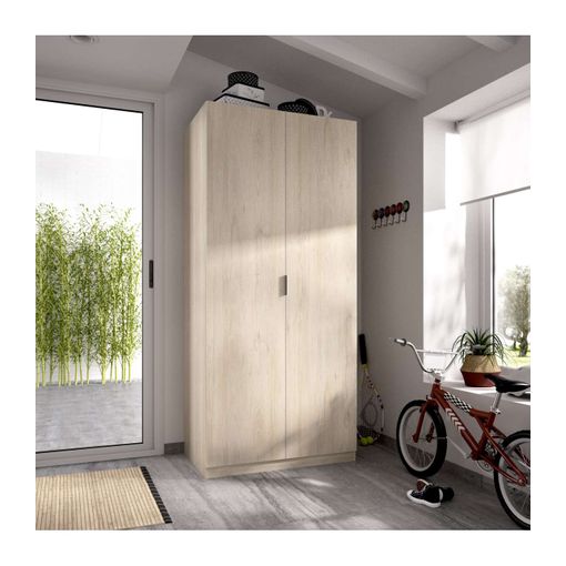 Armario Ropero 3 Puertas Abatibles Y 3 Cajones En Roble Natural 184  Cm(alto)121 Cm(ancho)52 Cm(largo , Color - Natural con Ofertas en Carrefour