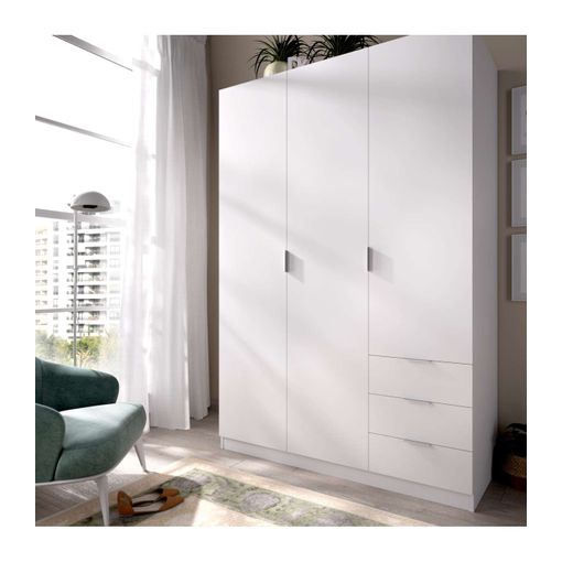 Armario Ropero 3 Puertas Abatibles Y 3 Cajones En Roble Natural 184  Cm(alto)121 Cm(ancho)52 Cm(largo , Color - Natural con Ofertas en Carrefour