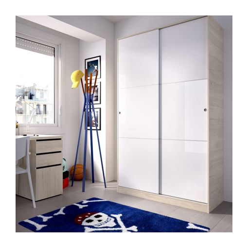 Armario Puertas Correderas Lupión En Blanco Brillo - Natural. 204  Cm(alto)120 Cm(ancho)50 Cm(largo) , Color - Natural-blanco Brillo con  Ofertas en Carrefour