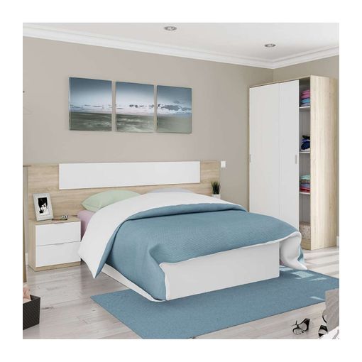 Pack De Muebles Dormitorio Juvenil Moderno Color Blanco Y Roble Cabezal  Mesita Y Armario con Ofertas en Carrefour