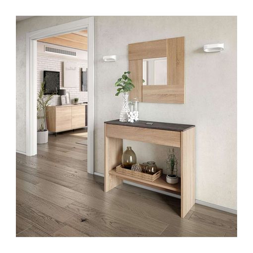 Mueble Entrada Recibidor Con Espejo Redondo De Pared De 80cm Tuly. Mueble  Colgante Con Cajón Y 3 Colgadores. con Ofertas en Carrefour