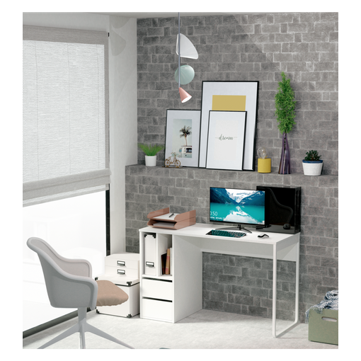 Mesa De Escritorio Kala 1 Hueco + 1 Cajón Acabado Madera Y Blanco 76  Cm(alto)100 Cm(ancho)48 Cm(fondo) , Color - Roble-blanco con Ofertas en  Carrefour