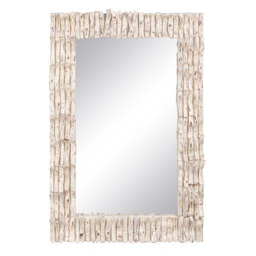 Espejo redondo con marco de madera de teca 40 cm marrón claro