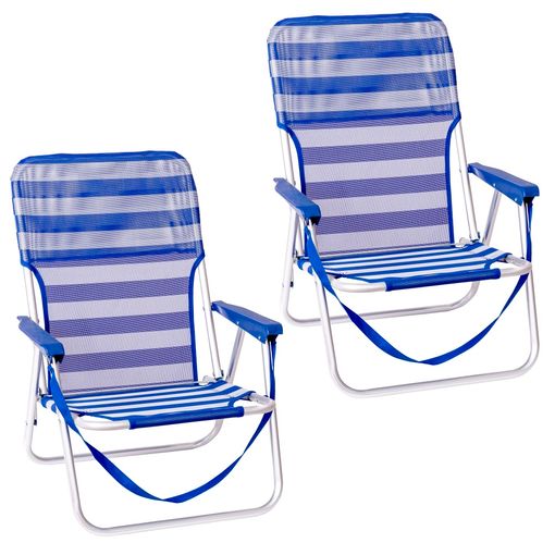 Pack De 2 Sillas Playa Fijas De Asiento Bajo Azul De Aluminio Y