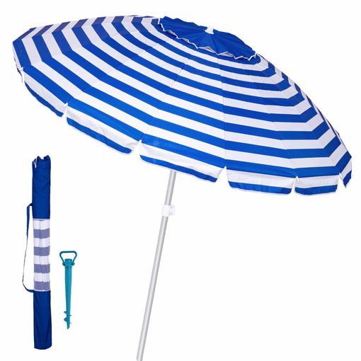 Pack De Sombrilla De Playa Azul 16 Varillas De Fibra Vidrio Antiviento Con  Protecciã³n Solar Upf+50 De Aluminio Y Soporte De Arena, De Ã˜ 240 Cm con  Ofertas en Carrefour