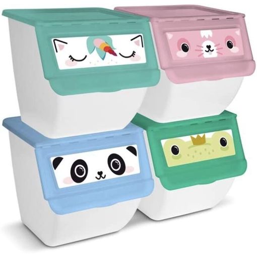 Cajas de plástico apilables para almacenamiento – Juego de 4 cajas  plegables para comestibles, libros, juguetes, ropa, maquillaje y más –  Elegantes