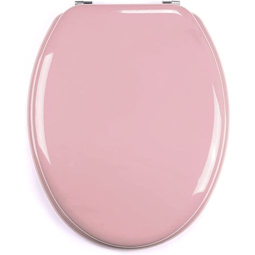 Tapa wc Universal de Madera, Rosa Pastel, Bisagras de Acero Inox, 43,5x37,5  cm