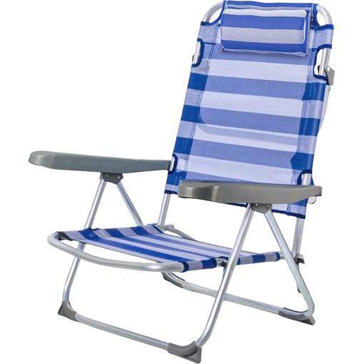 Silla De Playa Plegable Con Cojín, 4 Posiciones, Aluminio 62x48x85