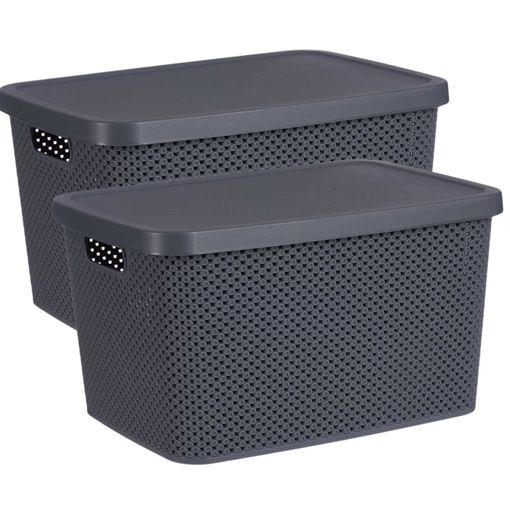 Pack De 2 Cajas Organizadoras Con Tapa Decorativas De Plastico 19l