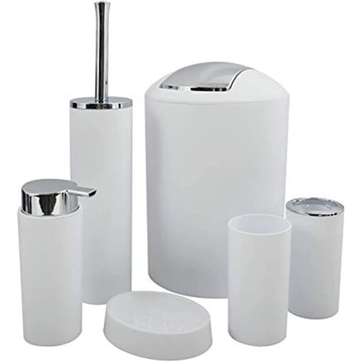 Set 6 Accesorios Baño Papelera Dispensador Escobilla 2 Vasos Jabonera con  Ofertas en Carrefour