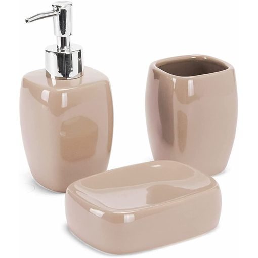 Set 3 Accesorios De Baño Dispensador Vaso Y Jabonera Ceramica con