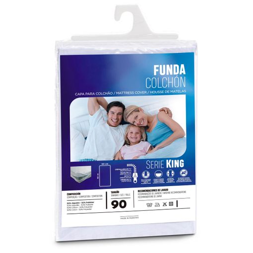 Funda de Colchón de Algodón con Cremallera TEX HOME Cama 90 cm Blanco