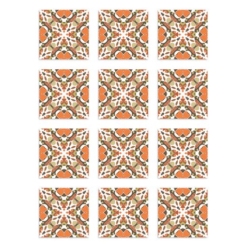 Azulejos Adhesivos 72 Baldosas de 10x10cm Diseño Hidráulico Naranja AZULEJOS  ADHESIVOS