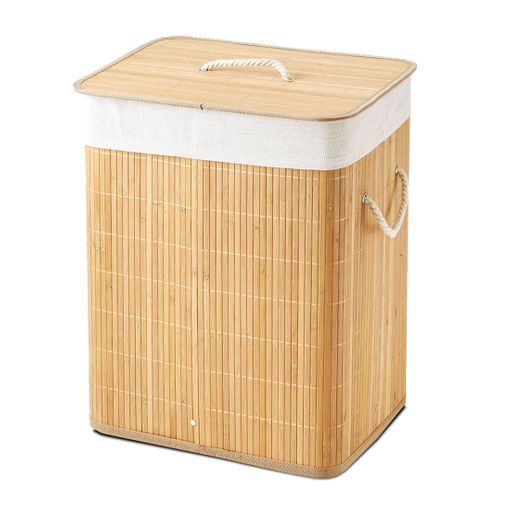 mDesign Cesta plegable de madera de bambú con forro de tela extraíble,  tapa, cesta de lavandería plegable para lavandería, baño, dormitorio,  sostiene