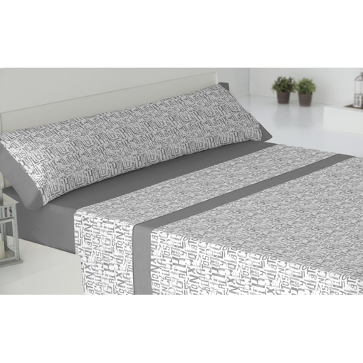 Juego De Sábanas Tres Piezas Donegal Letters Cama 90cm Gris
