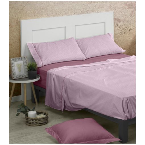 Juego De Sábanas Algodón Combinado Mery Malva Cama 150cm + 2 Almohadas Donegal Collections