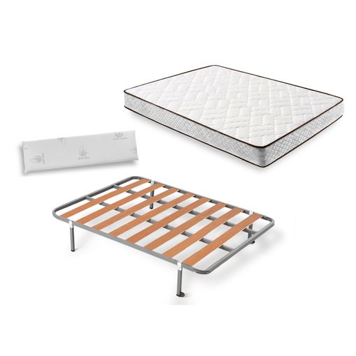 Cama Completa - Colchón Flexitex Con Tejido 3d Y Aloe Vera, Altura 18 Cm +  Somier Lama Ancha Con Patas De 25 Cm + Almohada De Fibra, 105x200 Cm con  Ofertas en Carrefour