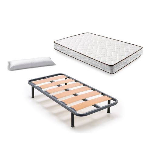 Cama Completa - Colchón Flexitex Con Tejido 3d Y Aloe Vera, Altura 18 Cm +  Somier Lama Ancha Con Patas De 32 Cm + Almohada De Fibra, 90x180 Cm con  Ofertas en Carrefour