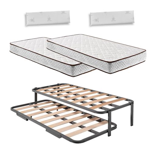 Cama Nido 4 Patas Con 2 Somieres Estructura Metálica Reforzada + 2  Colchones Flexitex Con Tejido 3d Y Aloe Vera, Altura 18 Cm + Almohada De  Visco, 90x180 Cm con Ofertas en Carrefour