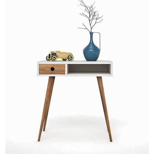 Mueble Recibidor, Consola Estilo Vintage Con Cajón, madera Natural, Color  Blanco Con Cajón Y Patas En Color Encerado con Ofertas en Carrefour