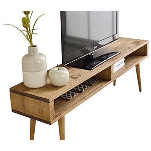 Argos - Mesa tv salón vintage cajón y huecos madera maciza natural