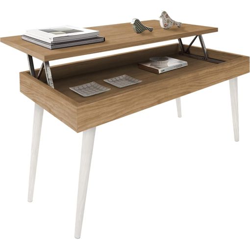 Mesa centro Odin elevable madera maciza acabado blanco patas encerado