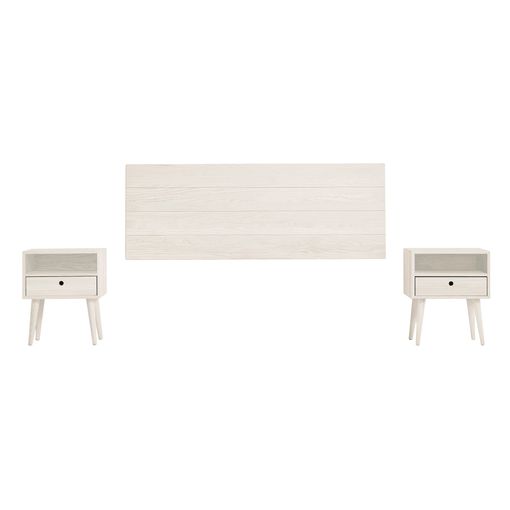 Conjunto matrimonio cabecero de 135 cm + 2 mesitas en madera con acabado  blanco