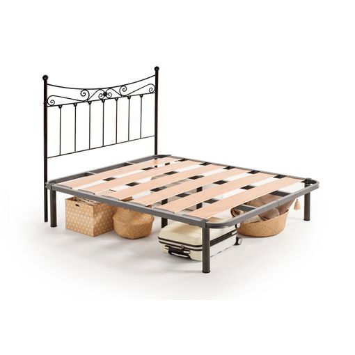 Thera Coin - Somier Reforzado Con Espacio De Acoinacenaje Para Guardar Todo Tipo De Objetos Bajo La Cama + Cabecero De Forja Coin En Color Negro. Medida: 135x190 Cm