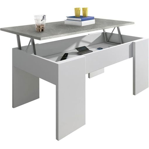 Mesa De Centro Elevable Rubi, Estilo Industrial, En Blanco Y Gris Cemento  con Ofertas en Carrefour