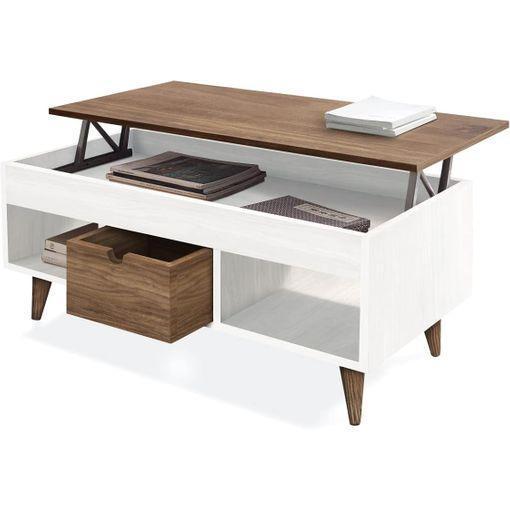 Atelier, Mesa Centro Elevable Madera Maciza Natural, Combinado Color  Encerado Y Blanco con Ofertas en Carrefour