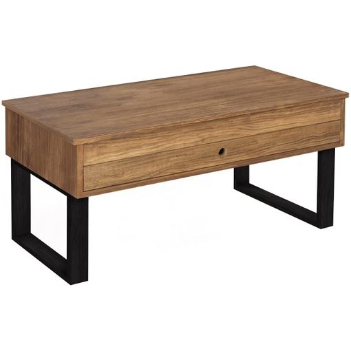 Mesa de centro elevable madera maciza natural y negro, patas negras