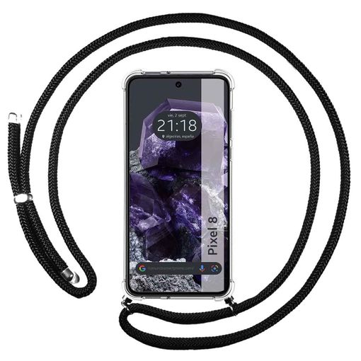 Google Pixel 7a 5G Funda Colgante transparente con cordón color Negro