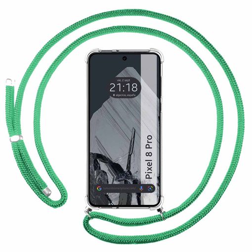 Google Pixel 8 Pro 5G Funda Colgante transparente con cordón color Verde  Agua