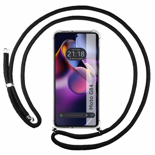 Motorola Moto G84 5G Funda Colgante transparente con cordón color Negro