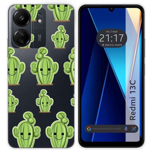 Funda Silicona Transparente Para Xiaomi Redmi 13c Diseño Cactus