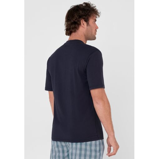 Camiseta punto hombre manga corta y tapeta con tres botones en cuello en  color azul