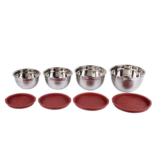 Set 4 Bol De Cocina De Acero Inoxidable Con Tapa De Silicona De