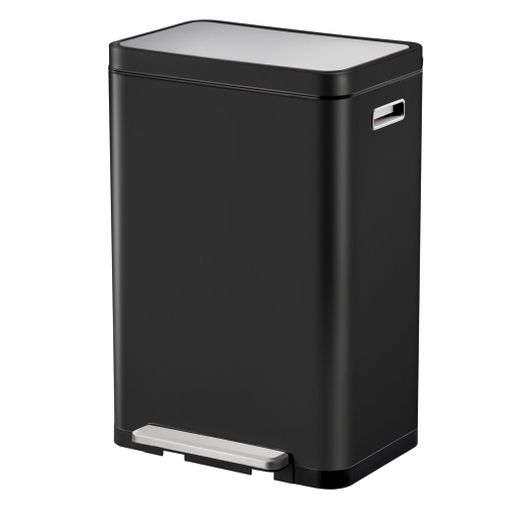 Cubo Basura Plata Doble de Acero Inoxidable con Pedal 60L para Reciclaje y  Residuos Generales Dos Compartimentos