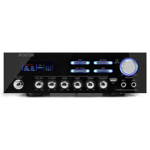 Fenton Av120bt Amplificador Estereo Hifi Usb Bluetooth Eq 2 Entradas De Micrófono
