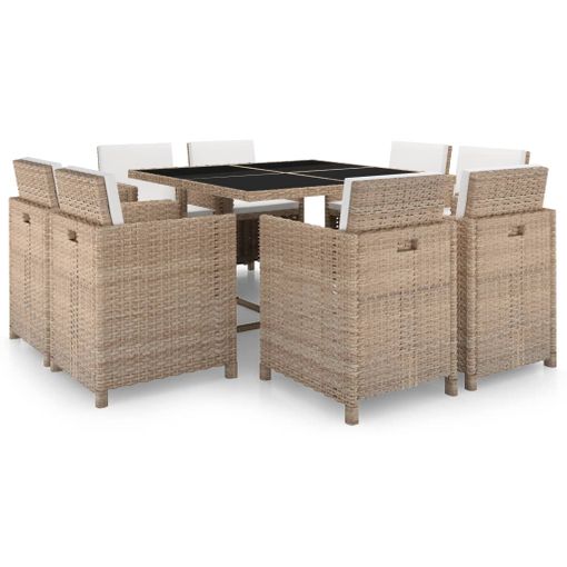 Set Comedor De Jardín 9 Piezas Y Cojines Ratán Sintético Beige Vidaxl