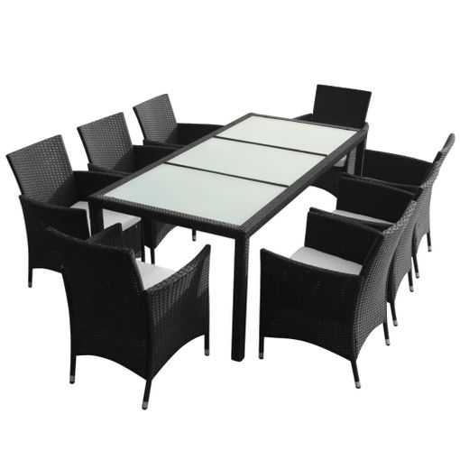 Set Comedor De Jardín 9 Piezas Y Cojines Ratán Sintético Negro Vidaxl