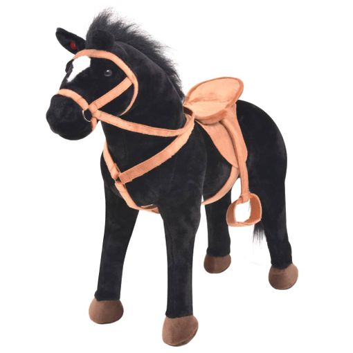 Caballo De Juguete De Pie De Peluche Negro Vidaxl con Ofertas en